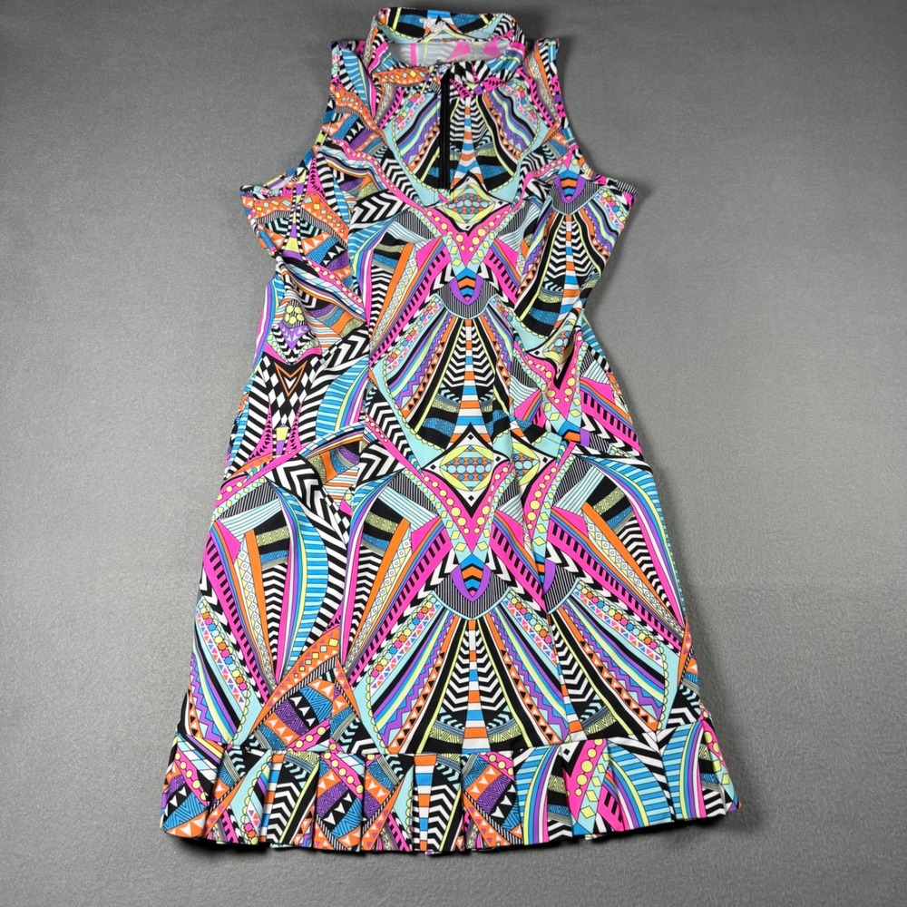Tzu Tzu Womens Golf Dress Medium Sleeveless Quarter Zip Pleated Geometric Print